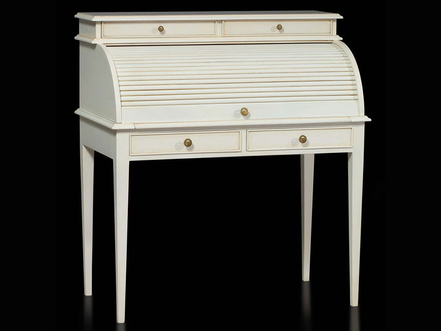 Large desk 2 drawers at the top leaf apron, antique white painted full view.