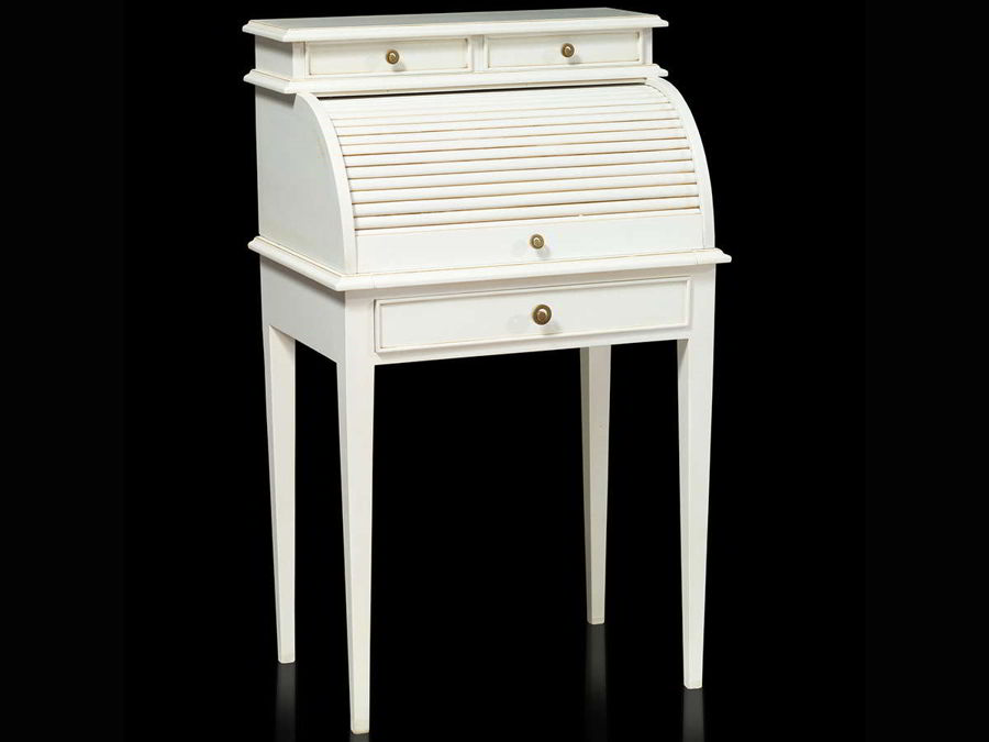 Small 1 drawers rolltop desk black distressed finish full view.