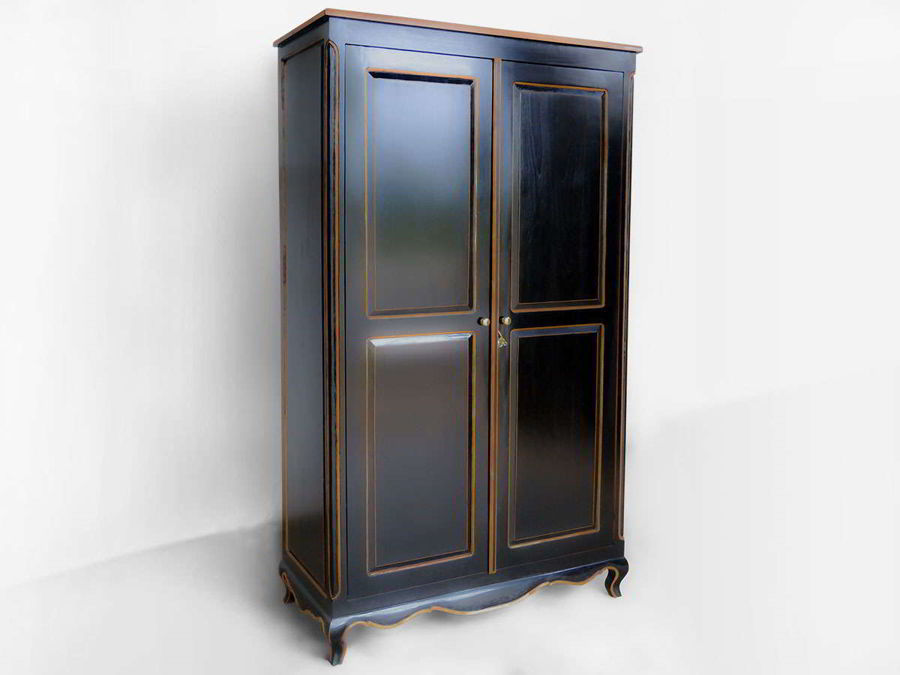 Black wood wardrobe cabinet full view
