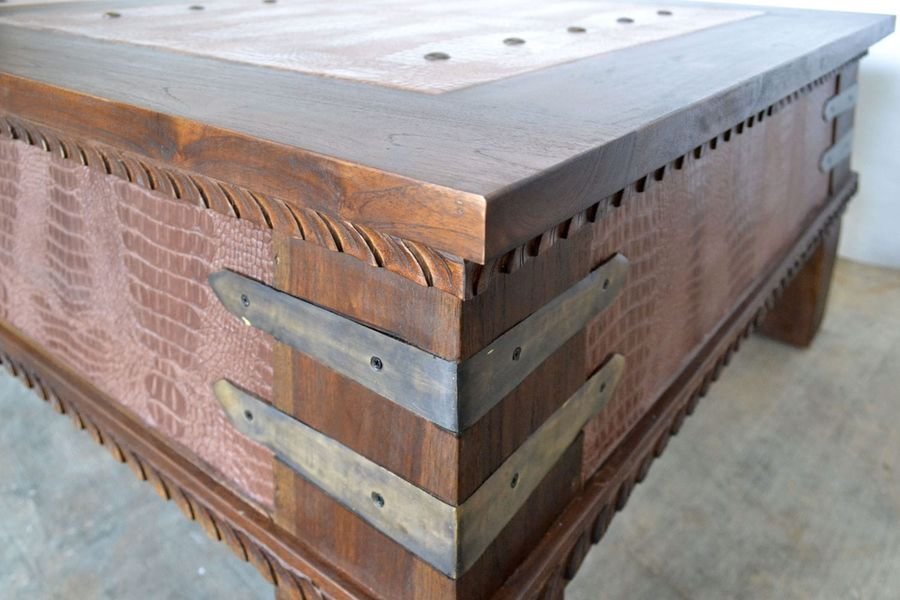 Leather inlay center table right view