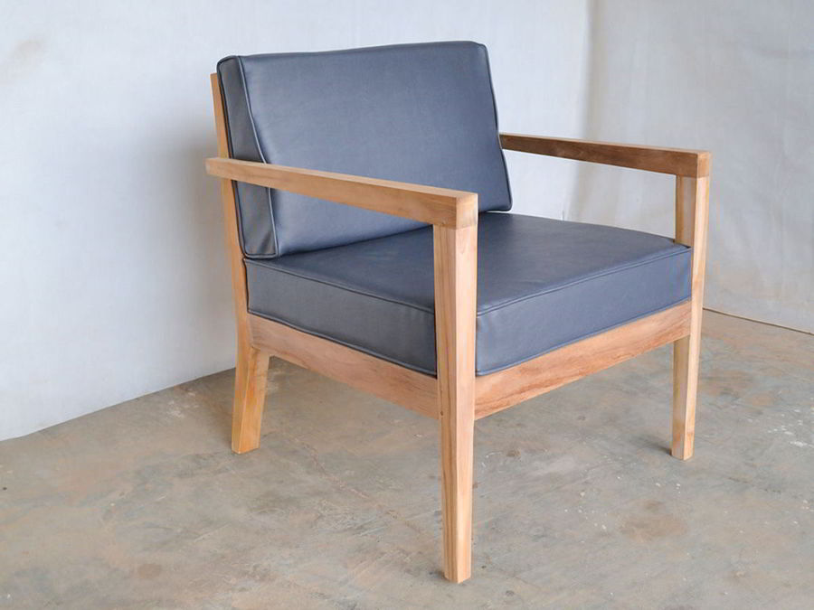 Wooden slats chair tapered legs with synthetic leather seat cushion backrest