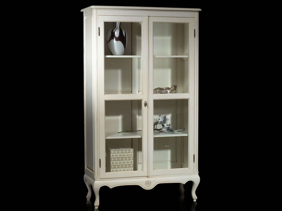 Louis XV Vitrine 2 glass door white painted