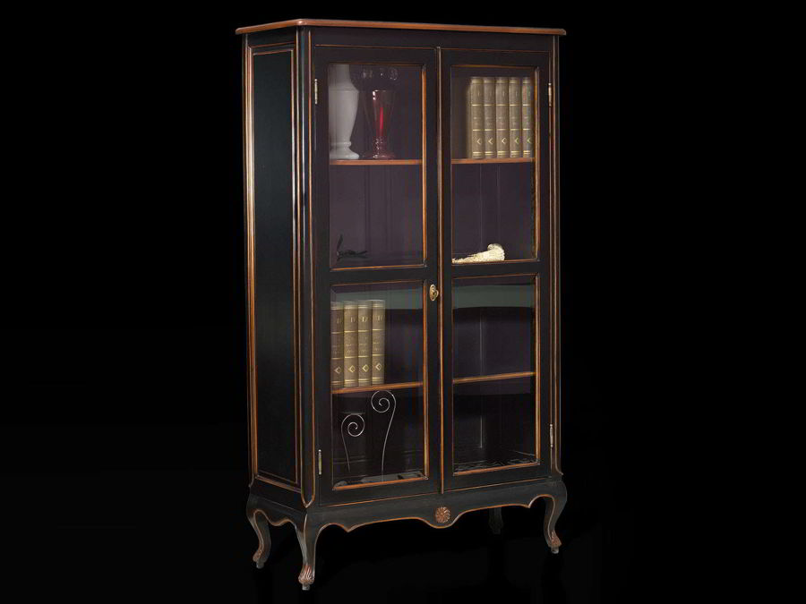 Louis XV Vitrine 2 glass door black color