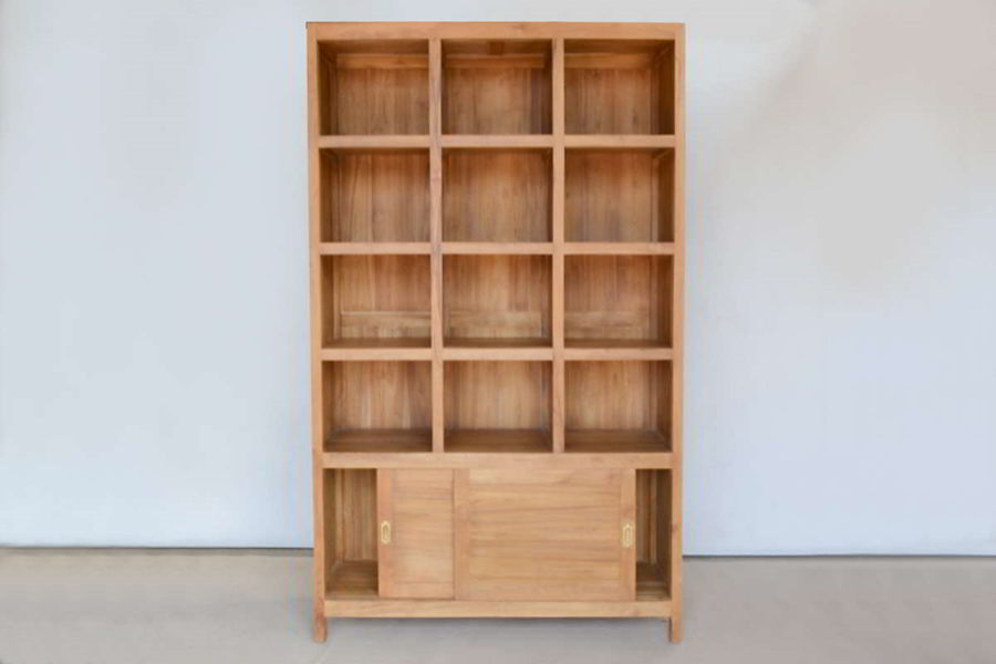 Teak bookshelf front view