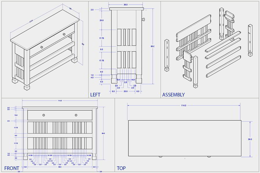 Console table shop drawing
